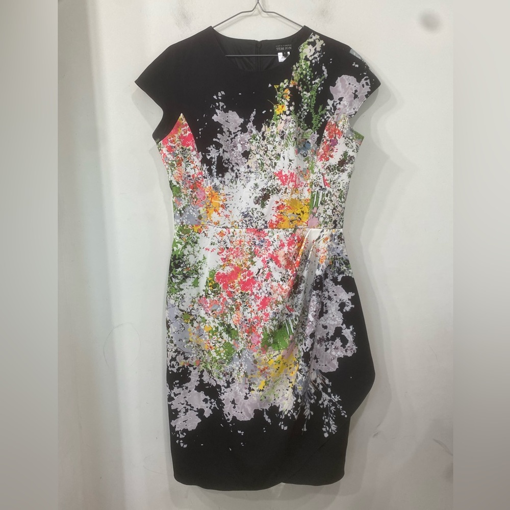 Rickie Freeman for Teri Jon Black Abstract Print Back Zipper Dress size 8